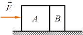 如图所示系统由质量分别为mA和mB的两物体A和B组成，放置在光滑水平面上。今在此系统上作用一力F，用