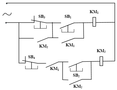 图5所示的控制电路中SB为按钮，KM为接触器，控制电动机，控制电动机，若要起动和，则操作顺序必须是（