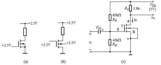 在图示电路中，已知各MOS管的çVT ç=0.5V，MOS管处于截止状态的电路是_______。 