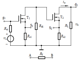 图示是MOS管放大电路的交流通路，将反馈电阻Rf接入输入和输出回路中，试分析能在电路中引入下列反馈中
