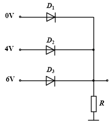 在图3所示电路中，二极管、、的工作状态为______。  图3