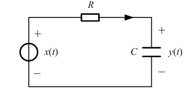 如图所示RC电路系统，激励电压源为，输出电压电容两端的电压，该系统的系统函数为 () 