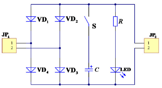 在下图所示电路中，当开关S断开时，该电路为半波整流电路，当开关S闭合时，该电路为桥式整流电容滤波电路