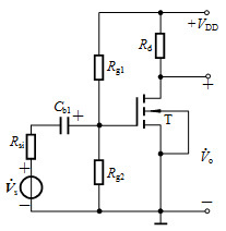 电路如图所示，其中+VDD=5V，Rsi = 1kW，Rg1= 30kW，Rg2 = 20kW，Rd