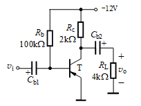 电路如图所示。已知BJT的b＝100，则静态时，VCEQ » ________，BJT工作在 ___
