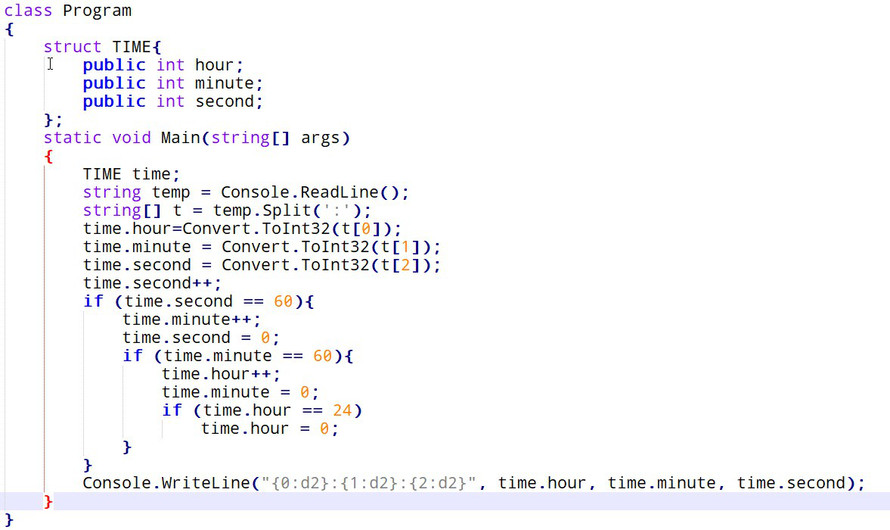 写出下面程序输入12:59:59后的输出结果。 [图]...写出下面程序输入12:59:59后的输出