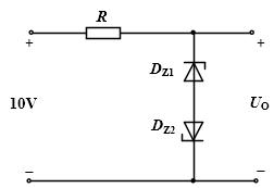 在图2所示电路中，稳压二极管和的稳定电压分别为5V和7V，其正向电压可忽略不计，则为______。 