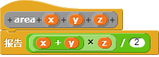 想编写一个求梯形面积的block，脚本如下：          其中x,y,z分别代表梯形的长、宽和