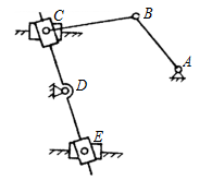 如图所示机构， 存在复合铰链。 