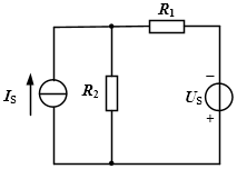 图2所示电路中，已知=15V，=5A，=2W。当单独作用时，上消耗的电功率为18W。则当和共同作用时