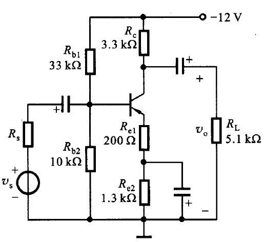 如图所示放大电路中，设信号源内阻Rsi=600Ω，BJT的β=50。（1）画出该电路的小信号等效电路