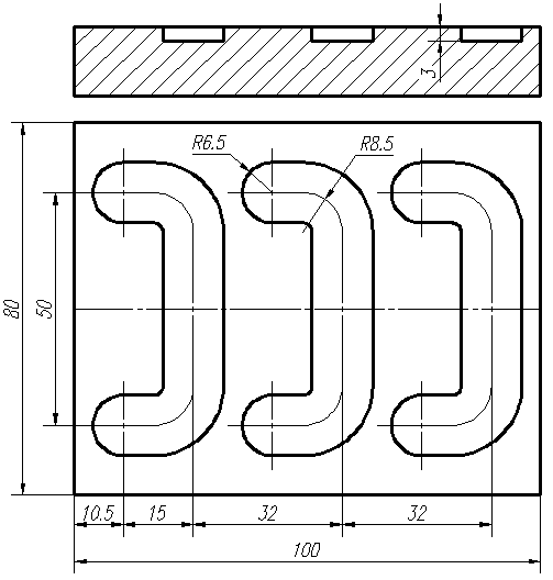 应用子程序功能编写下图粗精加工程序 零件材料：45钢；选用刀具：12mm高速钢键槽铣刀 