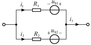 题图所示电路中，已知uS1=6V, uS2=2V,R1=3Ω, R2=1Ω, i3=4A,试求电流i
