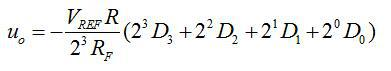 如图所示是一个四位的权电阻D/A转换器，已知参考电压为-10V，RF=R/4， D/A转换器的输出电