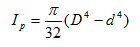 截面的外径为D、内径为d的空心圆轴，其横截面的极惯性矩为。