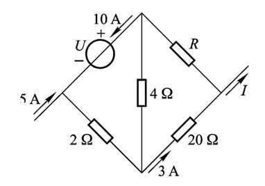 在图示电路中，各电压、电流参数如图所示，可求得电路中的电流I 为 （)。 