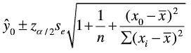对于一元线性回归模型，对x的一个给定值x0，y的平均值的置信区间和个别值的预测区间分别为