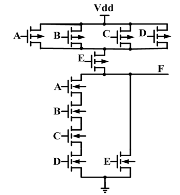 写出图中所示电路的逻辑表达式 A、F=ABCDE；B、F=ABCD+E；C、F=D、F=；
