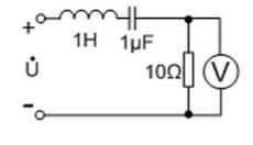 图示电路中，电源电压的有效值U=1V保持不变，但改变电源频率使电阻两端所接电压表的读数也为1V，则此