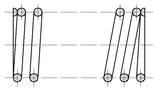 判断圆柱螺旋压缩弹簧（全剖、右旋）画法的对错，答案正确应该是：