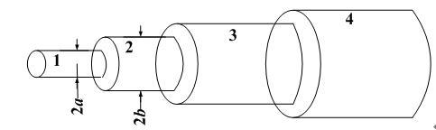 如图所示是光纤的结构示意图，图中序号为3的部分，应该是光纤的（）。 