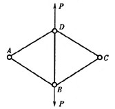 五根等长的无重量直杆铰接成杆系结构，杆BD所受力的大小等于()。A．B．PC．0D．