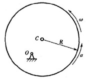 偏心轮为均质圆盘，其质量为m, 半径为R，偏心距OC=R/2。若在图所示位置时，轮绕O轴转动的角速度