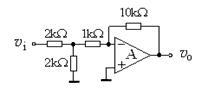 电路如题图所示，设运放是理想的。当输入电压vi =2V时，则输出电压vO = （）。 