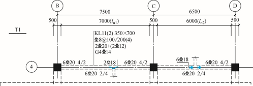 如图KL11（2），关于中间支座上部纵筋6C20 4/2，下面表述正确的是（）。 