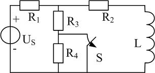 电路如图，R1=10Ω，L=1H，R2=R3=R4=5Ω，开关断开后的时间常数为 