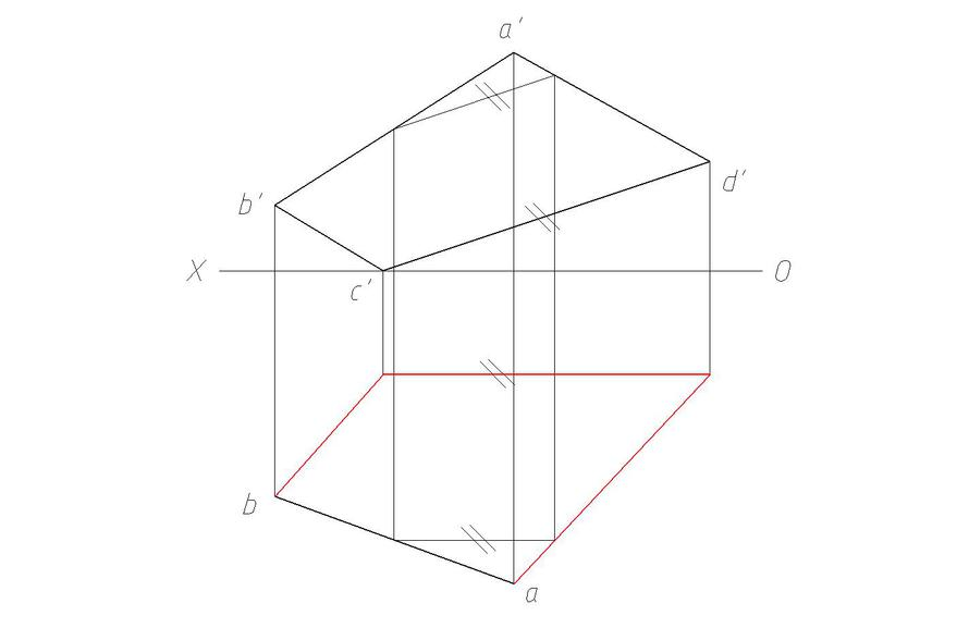 已知平面四边形ABCD的CD边为正平线，完成四边形ABCD的水平投影，试判下面哪种作图方法及结果是正