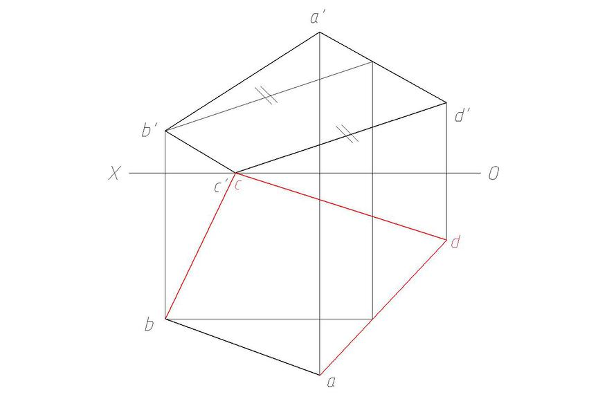 已知平面四边形ABCD的CD边为正平线，完成四边形ABCD的水平投影，试判下面哪种作图方法及结果是正