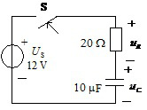 在图示电路中，开关S在t = 0 瞬间闭合，若 u C （0- ) = 4V，则 u R （0+) 