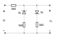 在题图1.11所示电路中，取[图]。 ① 设二极管的导通电压[...在题图1.11所示电路中，取。 