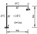 用力法计算图示超静定刚架由于温度变化引起的内力，并绘弯矩图。（设杆件为矩形截面，截面高为h，线膨胀系