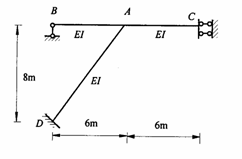 用力矩分配法计算图示刚架时，杆端AB的力矩分配系数是： 