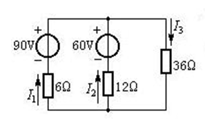 如电路图所示，试应用叠加原理，求电路中的电流I1、I2及36Ω电阻消耗的电功率P。 