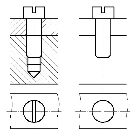 分析左图中螺钉连接画法的错误，并在右边作出正确的图形。 