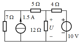 下图所示电路，用叠加定理计算电压 U= V。 [图]...下图所示电路，用叠加定理计算电压 U= V