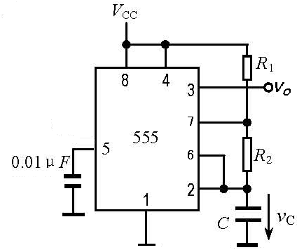 如图所示由555构成的多谐振荡器其vo的振荡频率是