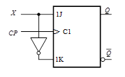 下图所示电路，利用JK触发器实现了D触发器的逻辑功能。对吗？ 