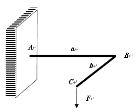 曲杆受力如图所示，AB、BC为直径相等的圆截面杆件，AB的长度为a，BC的长度为b，根据第三强度理论