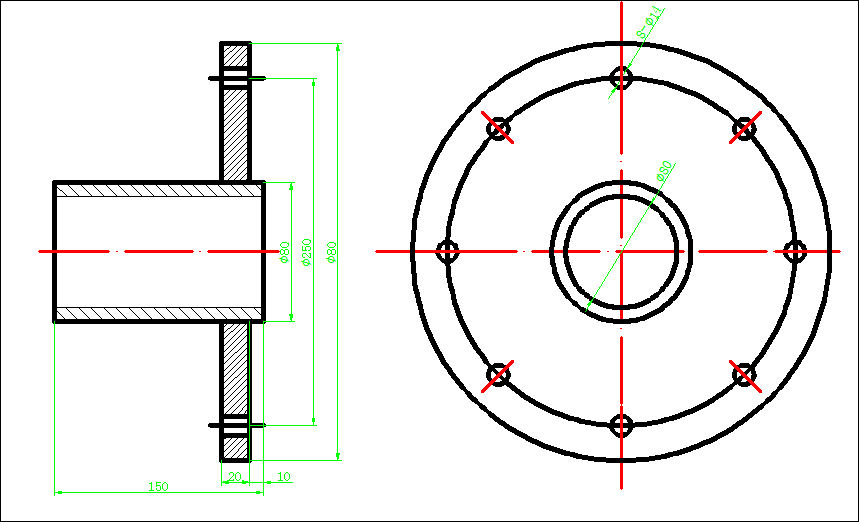 检查图形中不妥之处，按正确表达绘制管轴和法兰焊接组合件 