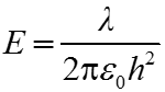 一个无限长的均匀带电直线，电荷线密度为，则距离带电线的垂直距离是h处的P点的场强大小是多少？
