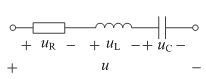 图示串联交流电路中，各元件上电压的有效值分别为UL=12V、UC=4V、UR=6V，此时总电压的有效