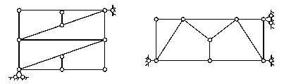 一、分析图1和图2示结构的几何特性，如为几何不变体系，指出有几个多余约束。（简要写出分析过程）  图