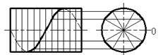 1、题目：已知导圆柱、导程S和起始位置，选出正确的左向螺旋线（不可见部分画虚线）。