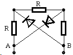 在如图所示电路中，二极管是理想的，电阻R=6Ω。当普通指针式万用表置于R×1Ω档时，用黑表笔（正电）