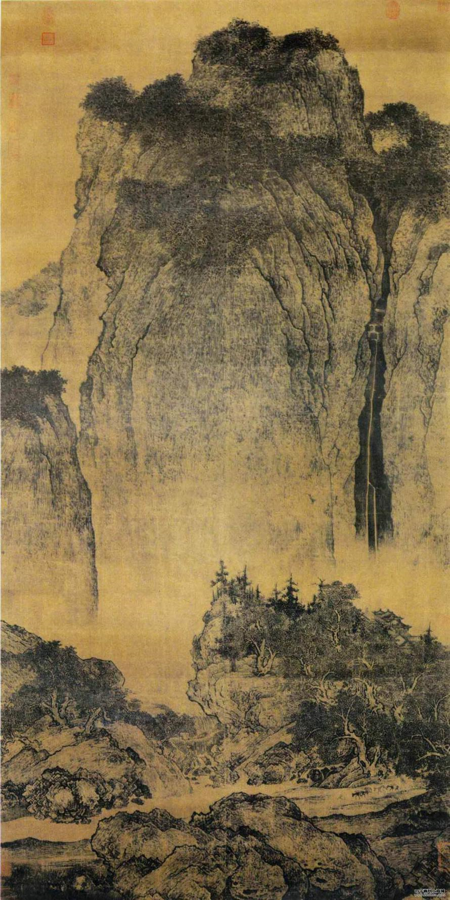 北宋范宽的《溪山行旅图》（下图）描绘的是关陕一带的风物，对画面描述不正确的是（） 