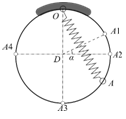 1、 弹簧的刚度系数是[图]，其一端固连在铅直平面的圆环...1、 弹簧的刚度系数是，其一端固连在铅